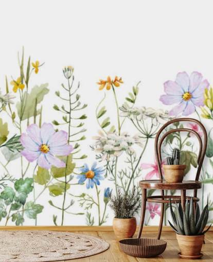 bright custom floral meadow wallpaper mural called Delicate Floral Meadow for bedrooms