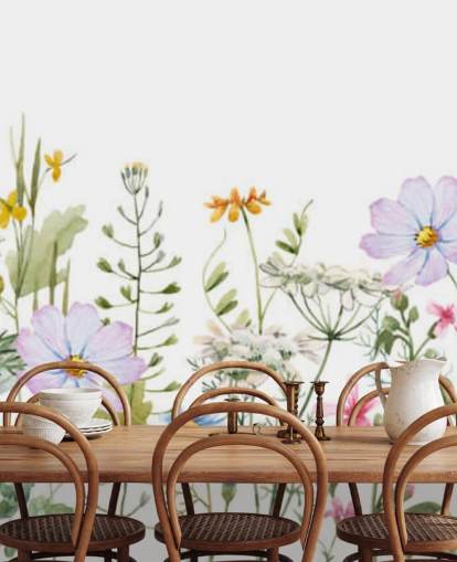 brillante mural de papel pintado personalizado de pradera floral llamado Delicate Floral Meadow para dormitorios