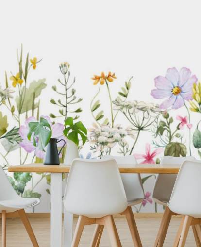 helles kundenspezifisches Blumenwiesentapetenwandbild namens Delicate Floral Meadow für Schlafzimmer