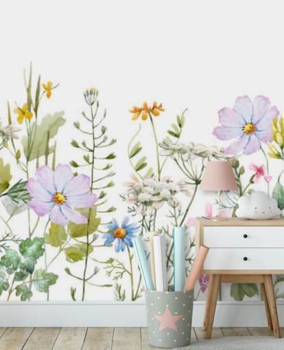 lyst brugerdefineret blomstereng tapetmaleri kaldet Delicate Floral Meadow til soveværelser lyst brugerdefineret blomstereng tapetmaleri kaldet Delicate Floral Meadow til soveværelser