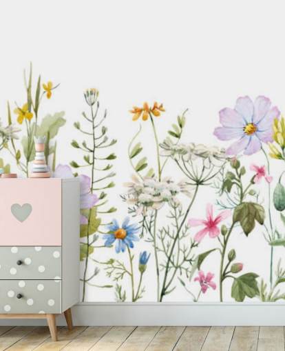 lyst tilpasset blomstereng tapetveggmaleri kalt Delicate Floral Meadow for soverom