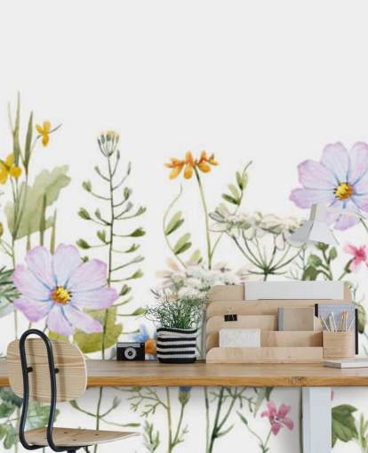 bright custom floral meadow wallpaper mural called Delicate Floral Meadow for bedrooms
