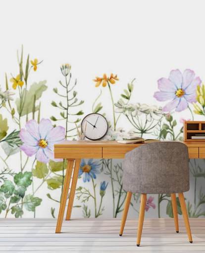 murale di carta da parati floreale personalizzato luminoso chiamato Delicate Floral Meadow per camere da letto