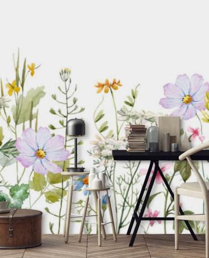 lyst tilpasset blomstereng tapetveggmaleri kalt Delicate Floral Meadow for soverom lyst tilpasset blomstereng tapetveggmaleri kalt Delicate Floral Meadow for soverom