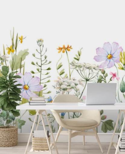 lyst brugerdefineret blomstereng tapetmaleri kaldet Delicate Floral Meadow til soveværelser