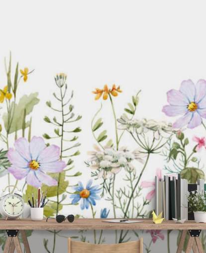 lyst tilpasset blomstereng tapetveggmaleri kalt Delicate Floral Meadow for soverom lyst tilpasset blomstereng tapetveggmaleri kalt Delicate Floral Meadow for soverom