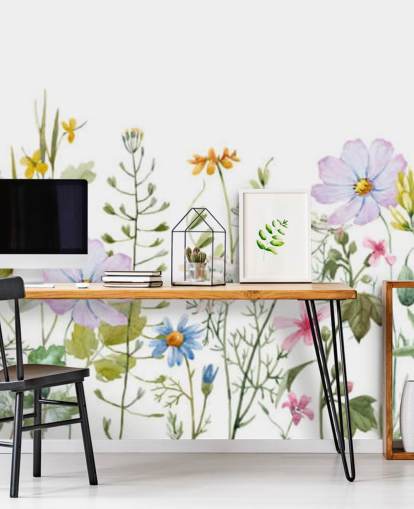 brillante mural de papel pintado personalizado de pradera floral llamado Delicate Floral Meadow para dormitorios