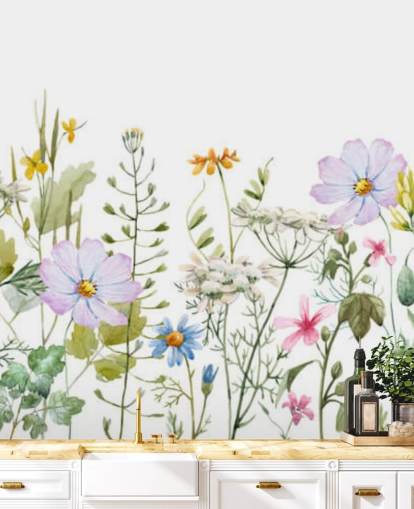 papier peint mural lumineux personnalisé de prairie florale appelée Delicate Floral Meadow pour chambres papier peint mural lumineux personnalisé de prairie florale appelée Delicate Floral Meadow pour chambres