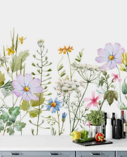 papier peint mural lumineux personnalisé de prairie florale appelée Delicate Floral Meadow pour chambres