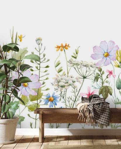 helles kundenspezifisches Blumenwiesentapetenwandbild namens Delicate Floral Meadow für Schlafzimmer helles kundenspezifisches Blumenwiesentapetenwandbild namens Delicate Floral Meadow für Schlafzimmer