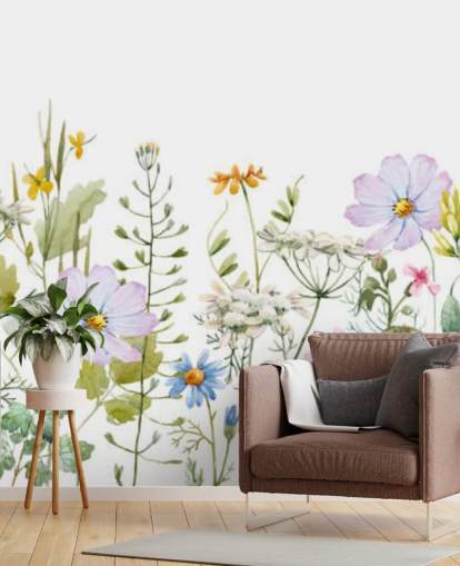 bright custom floral meadow wallpaper mural called Delicate Floral Meadow for bedrooms bright custom floral meadow wallpaper mural called Delicate Floral Meadow for bedrooms
