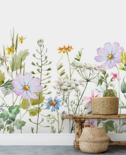 lyst brugerdefineret blomstereng tapetmaleri kaldet Delicate Floral Meadow til soveværelser