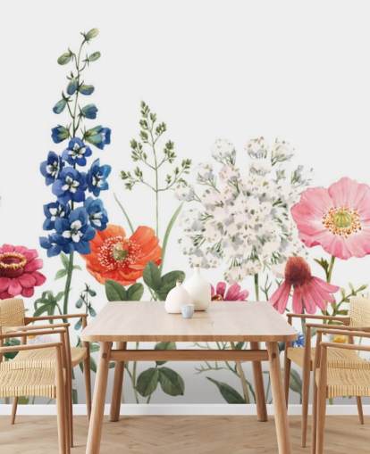 papel pintado de flores de prado ilustrado colorido