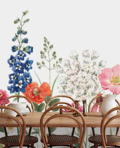 bunt illustrierte Wiese Blumen Tapete