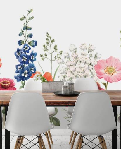 colourful illustrated meadow flowers wallpaper