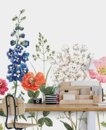 papel pintado de flores de prado ilustrado colorido