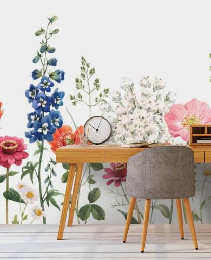 papel pintado de flores de prado ilustrado colorido
