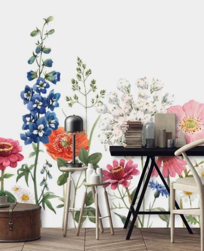 colourful illustrated meadow flowers wallpaper