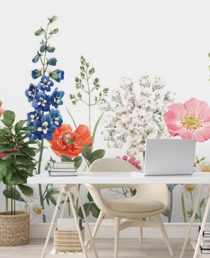 papel de parede colorido ilustrado prado flores