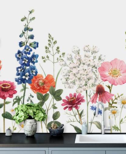 bunt illustrierte Wiese Blumen Tapete bunt illustrierte Wiese Blumen Tapete