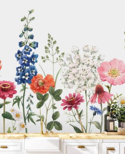 bunt illustrierte Wiese Blumen Tapete