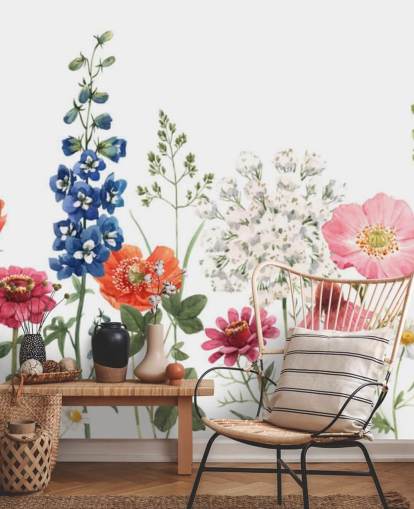 farverige illustreret eng blomster tapet farverige illustreret eng blomster tapet