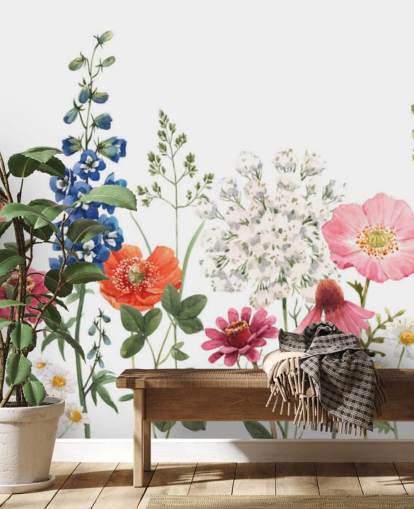 bunt illustrierte Wiese Blumen Tapete