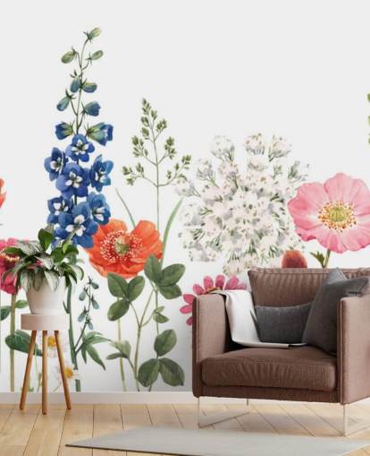 bunt illustrierte Wiese Blumen Tapete bunt illustrierte Wiese Blumen Tapete