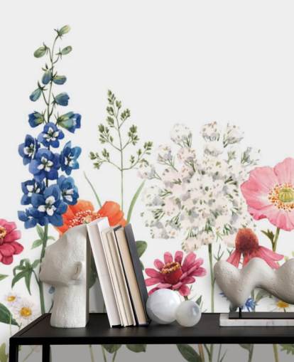 colourful illustrated meadow flowers wallpaper