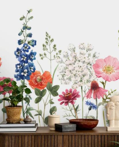 colourful illustrated meadow flowers wallpaper