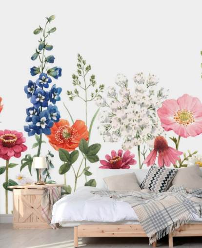 kleurrijk geïllustreerd weidebloemen behang kleurrijk geïllustreerd weidebloemen behang