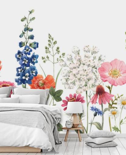 colourful illustrated meadow flowers wallpaper