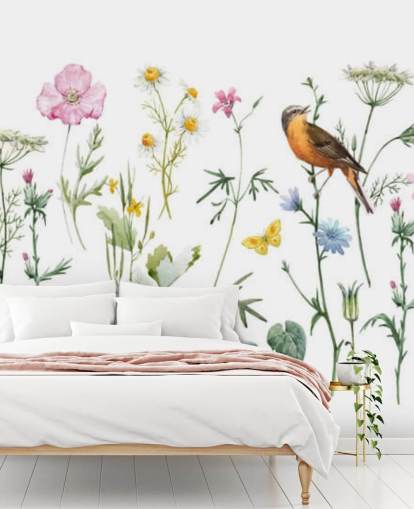 Illustrated Meadow Flowers Wallpaper