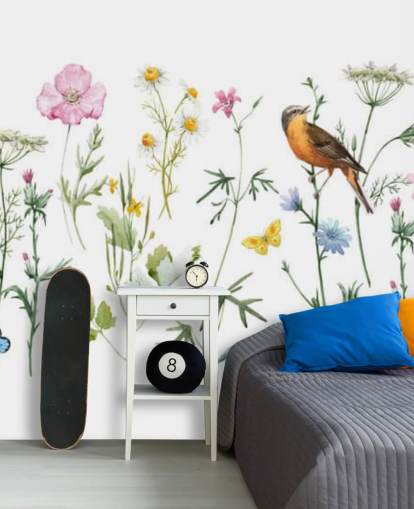 Illustrated Meadow Flowers Wallpaper