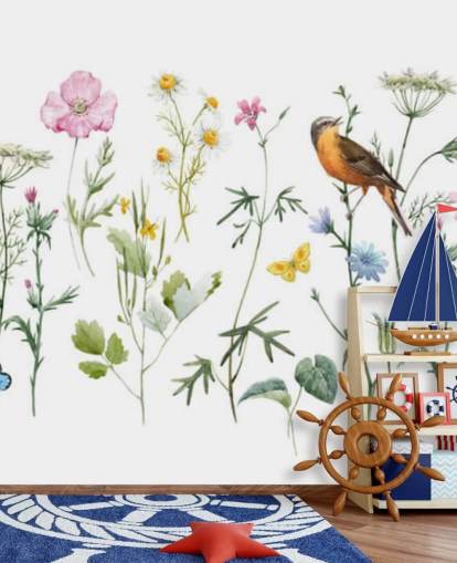 Papier peint illustré de fleurs de prairie
