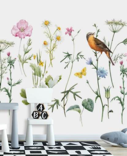Illustrated Meadow Flowers Wallpaper