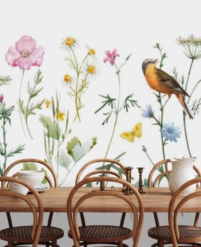 Papier peint illustré de fleurs de prairie