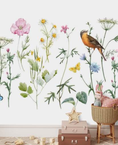 Illustrated Meadow Flowers Wallpaper