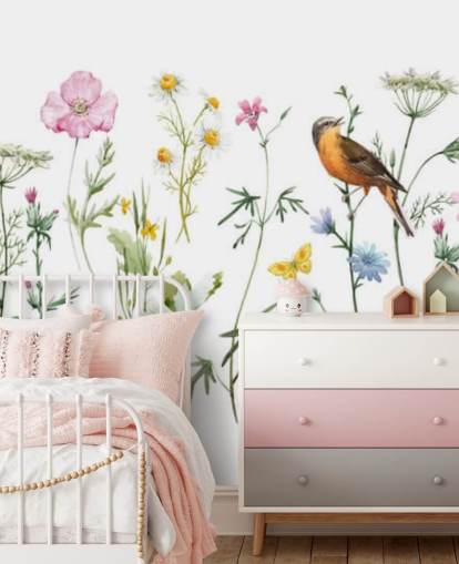 Papel de Parede Ilustrado Prado Flores