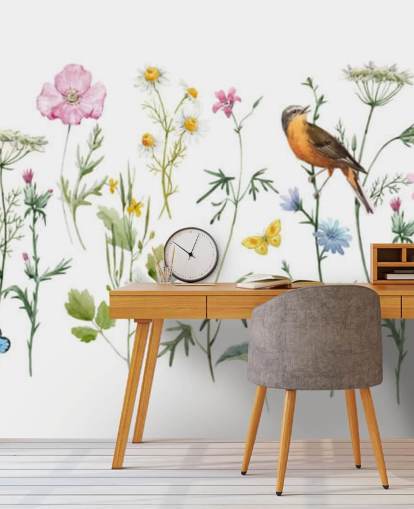 Papier peint illustré de fleurs de prairie