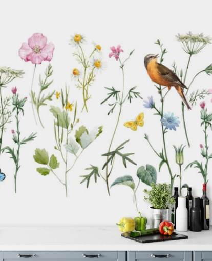 Illustrerad äng blommor Bakgrund Illustrerad äng blommor Bakgrund