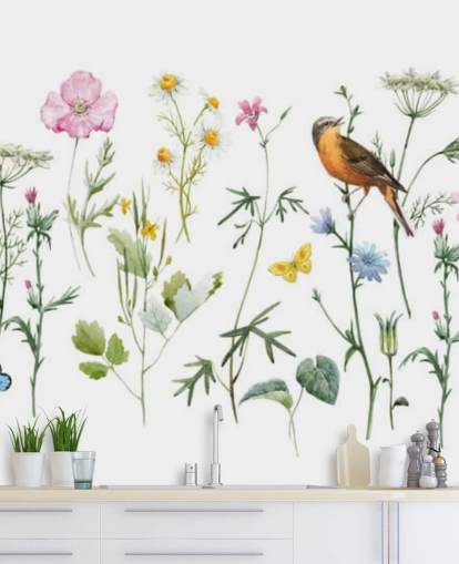 Papel de Parede Ilustrado Prado Flores