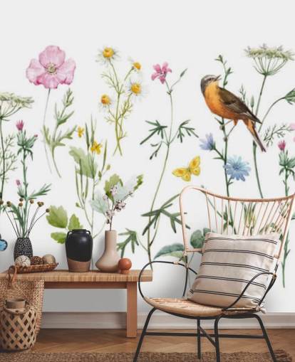 Papel de Parede Ilustrado Prado Flores