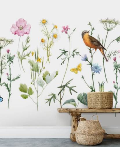 Illustrated Meadow Flowers Wallpaper