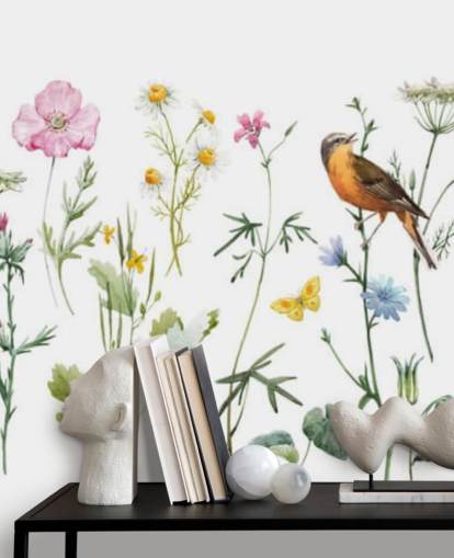 Illustrated Meadow Flowers Wallpaper