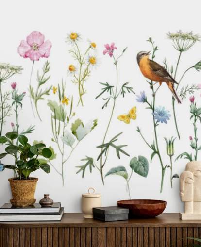 Illustrated Meadow Flowers Wallpaper