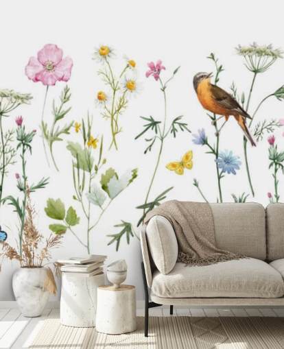 Papel de Parede Ilustrado Prado Flores