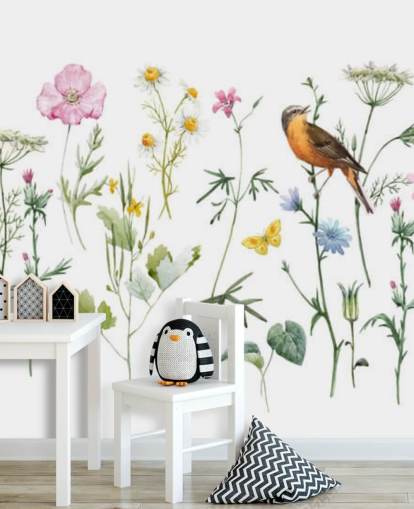 Illustrated Meadow Flowers Wallpaper