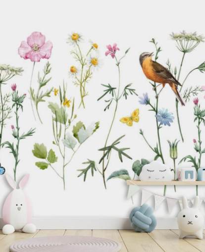 Illustrated Meadow Flowers Wallpaper