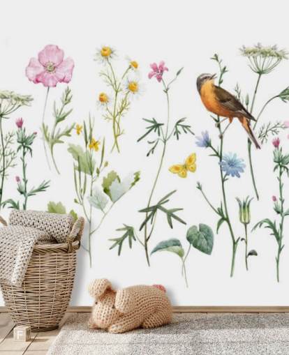 Illustrated Meadow Flowers Wallpaper